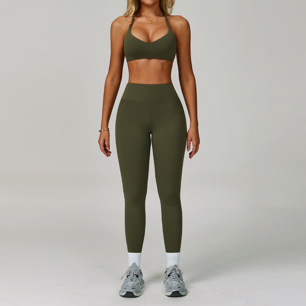 Womens Backless Yoga Fitness Set High-Intensity Sportswear