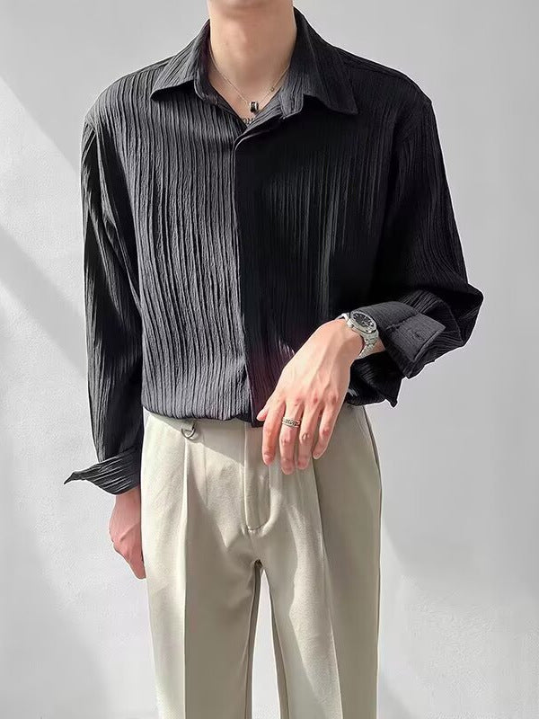 Men's Pleated Long-Sleeve Shirt