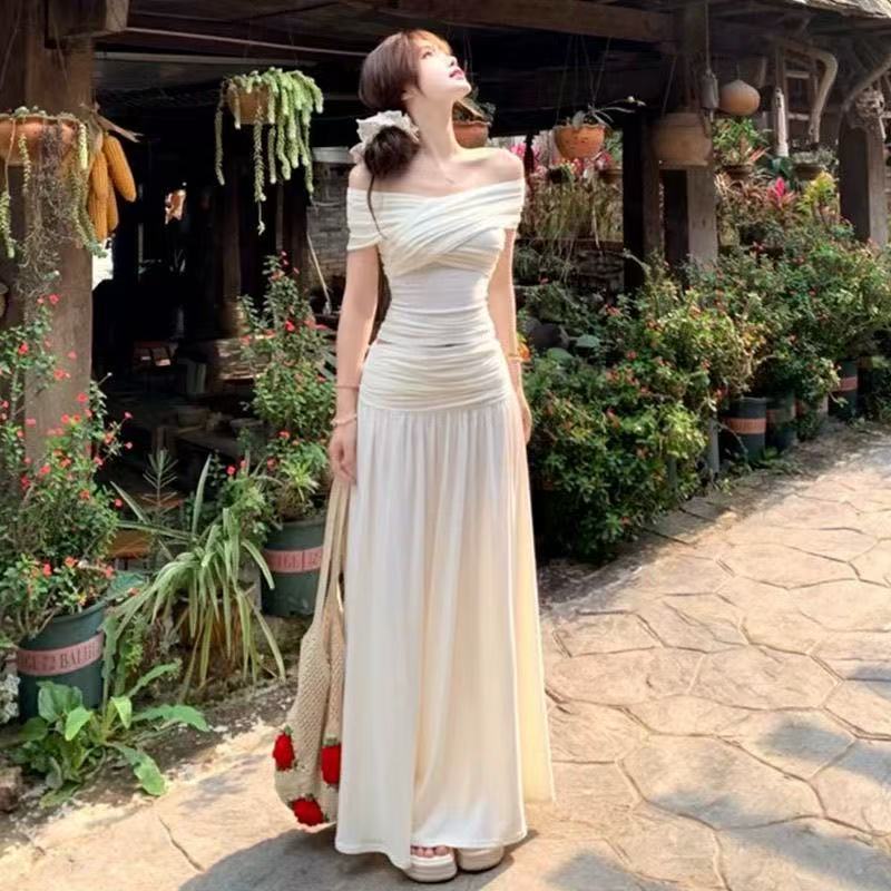 French Style One Shoulder Knit Dress Set