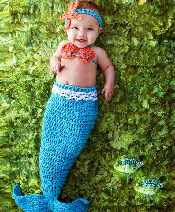 Hand-Knitted Baby Mermaid Photography Outfit