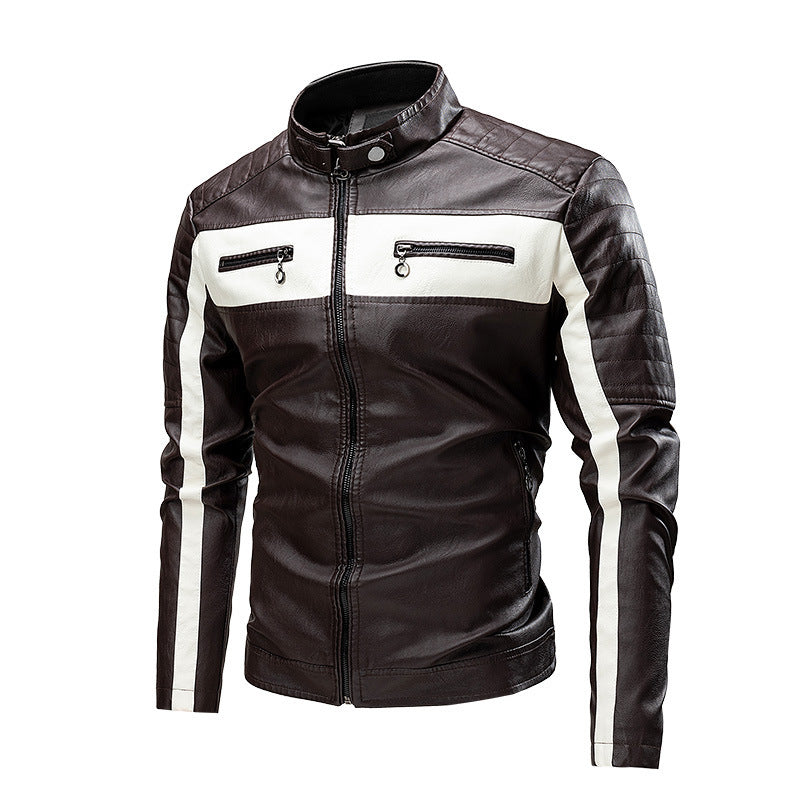 Men's button-down PU leather motorcycle jacket