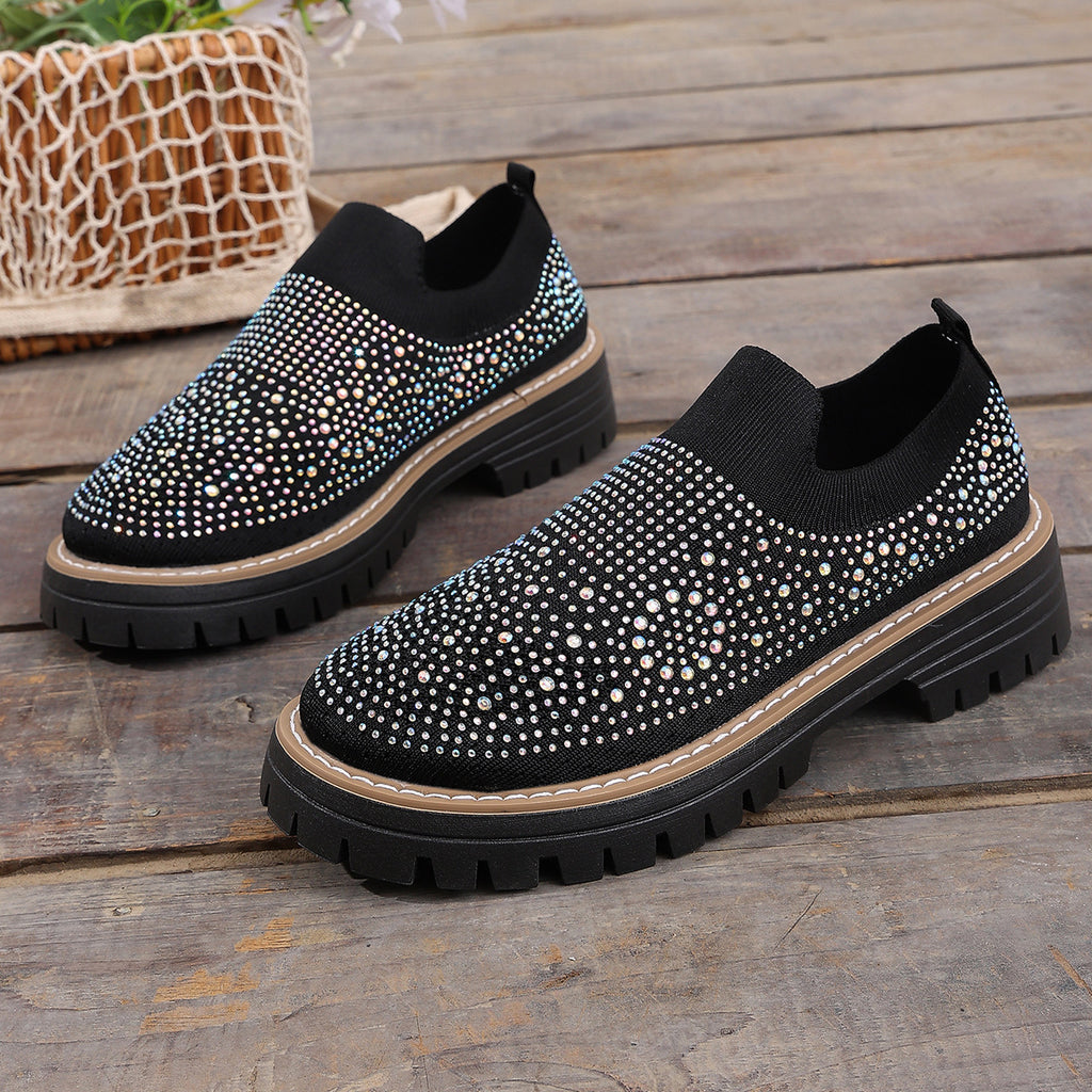 Rhinestone Platform Slip On Shoes