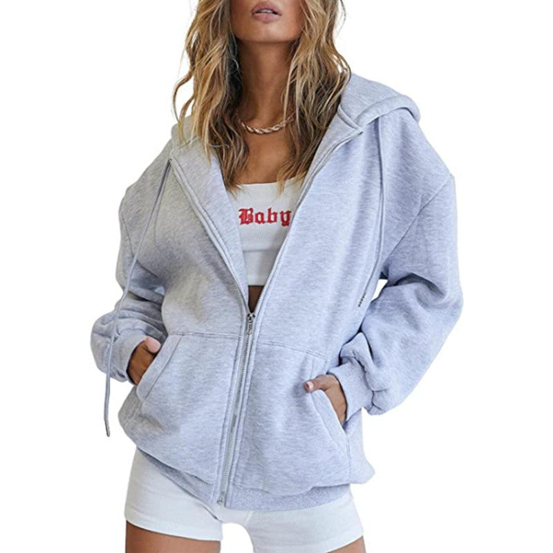 Long-sleeved hooded sweater-style women's coat