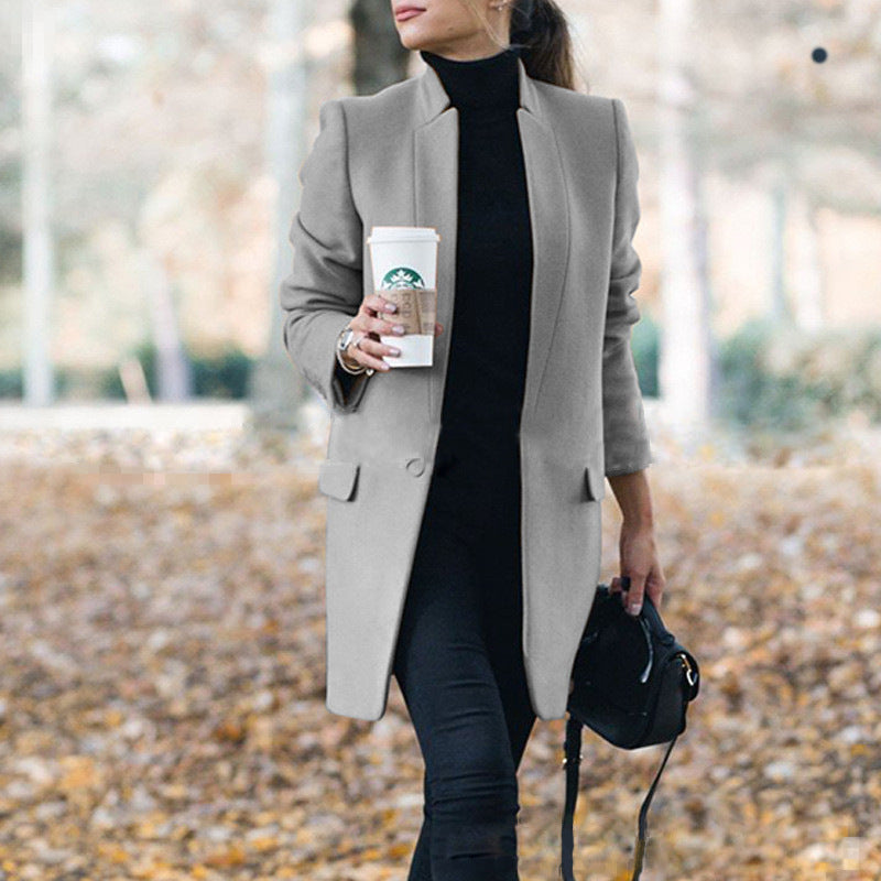 Women's Stand Collar Wool Blend Coat