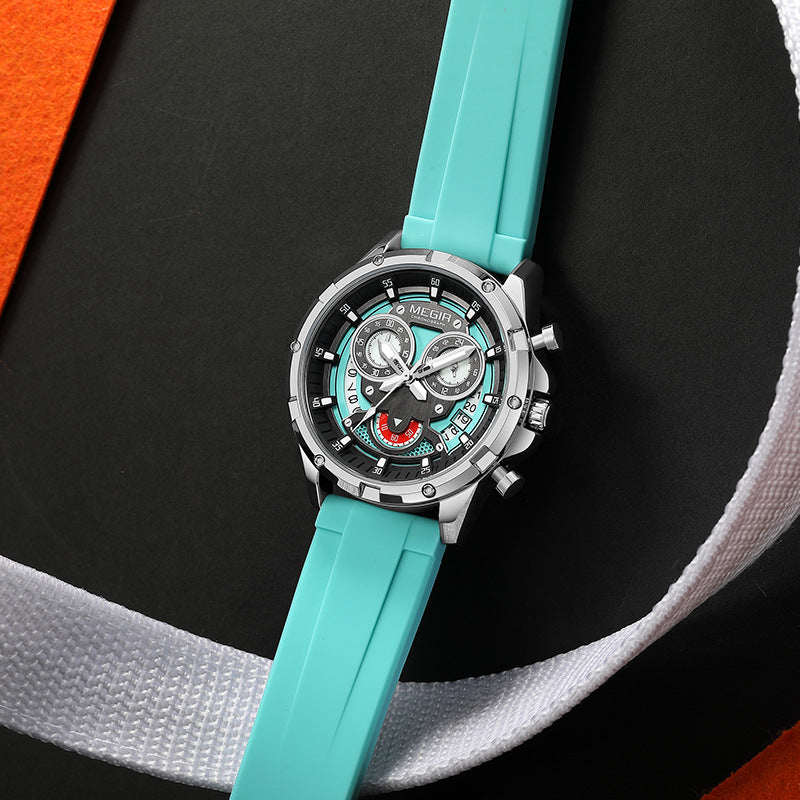 MEGIR Men's Casual Silicone Strap Quartz Chronograph Watch