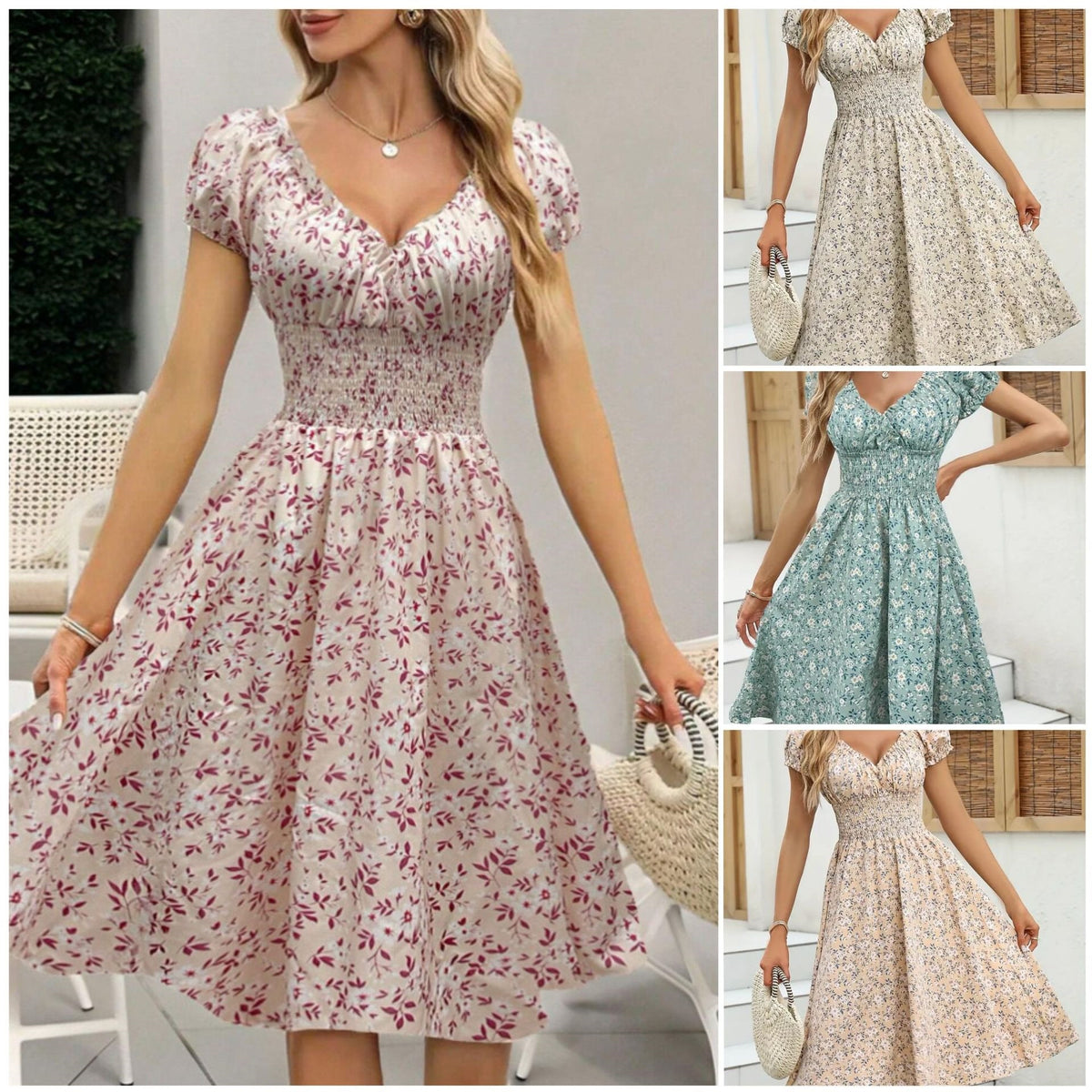 Vintage Floral Puff Sleeve Dress