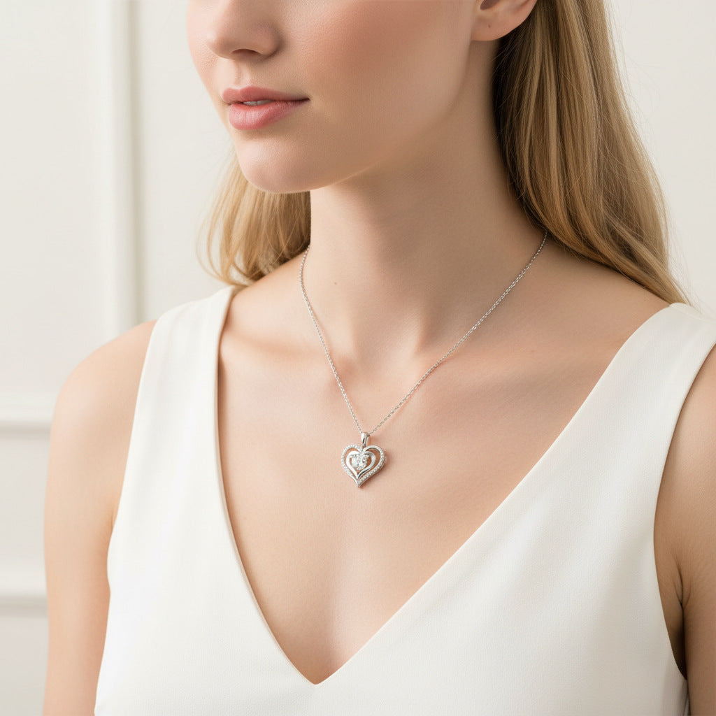 Sterling Silver Moissanite Geometric Pendant Necklace