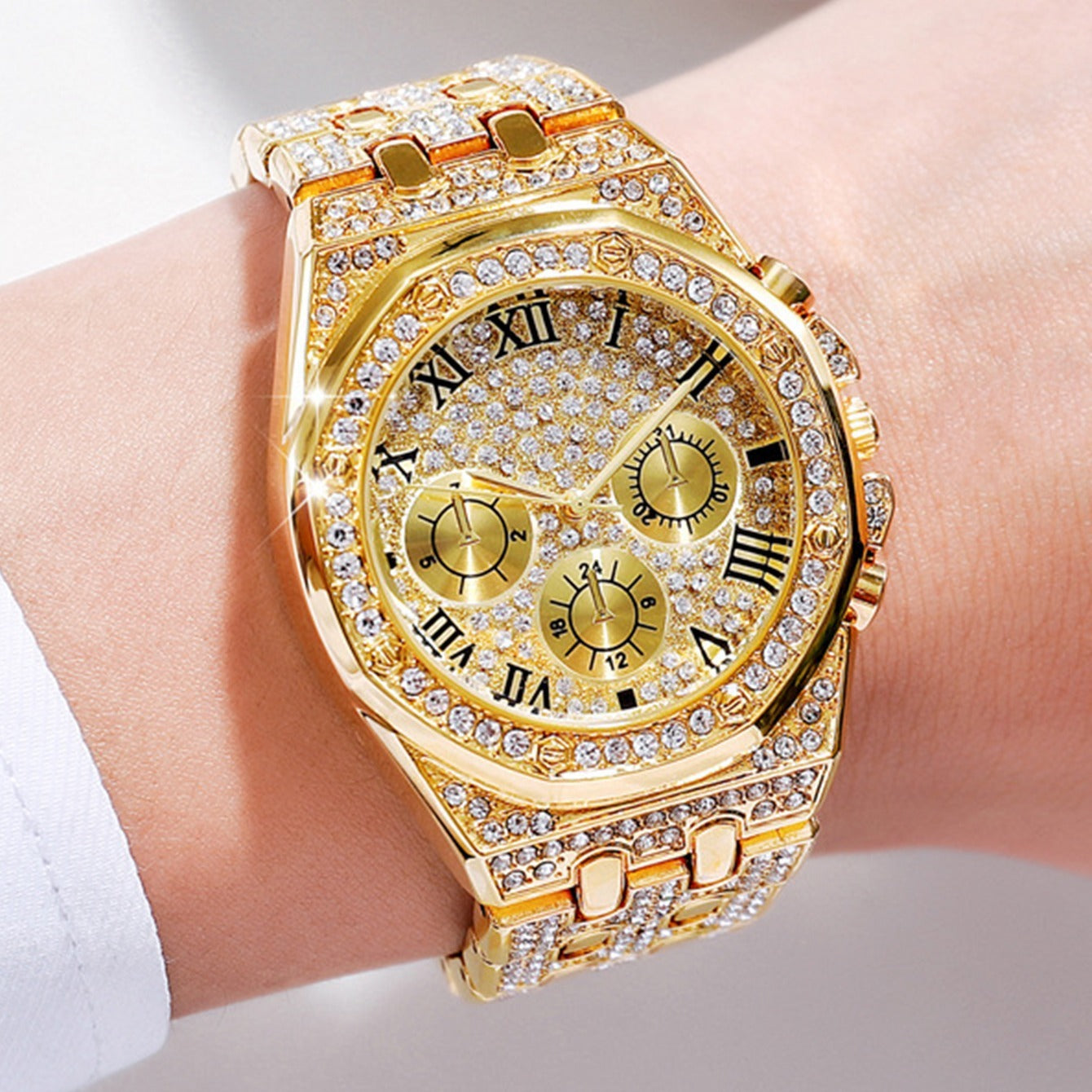 Diamond Imitation Three-Eye Quartz Watch