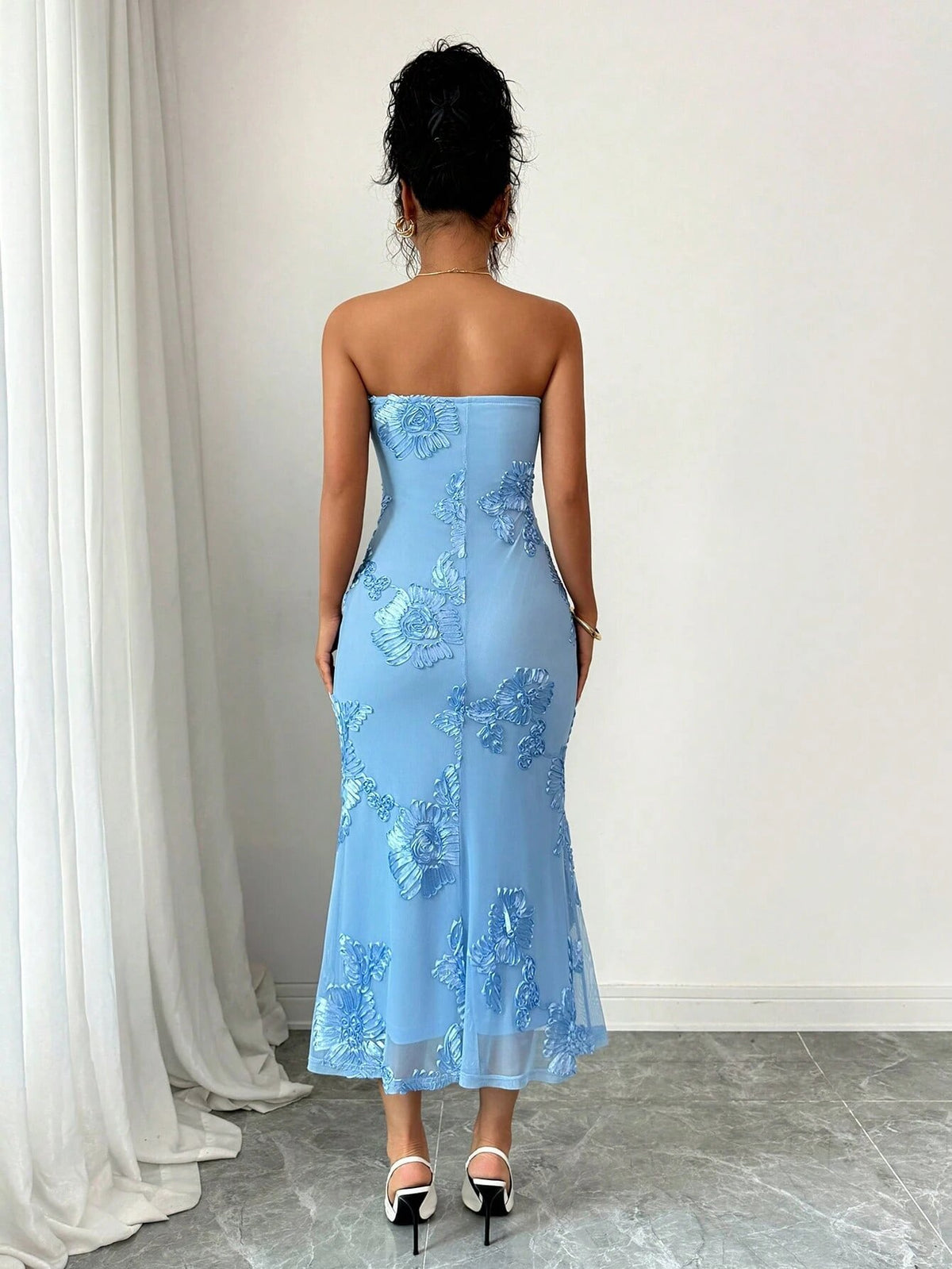 Embroidered Backless Bodycon Evening Gown