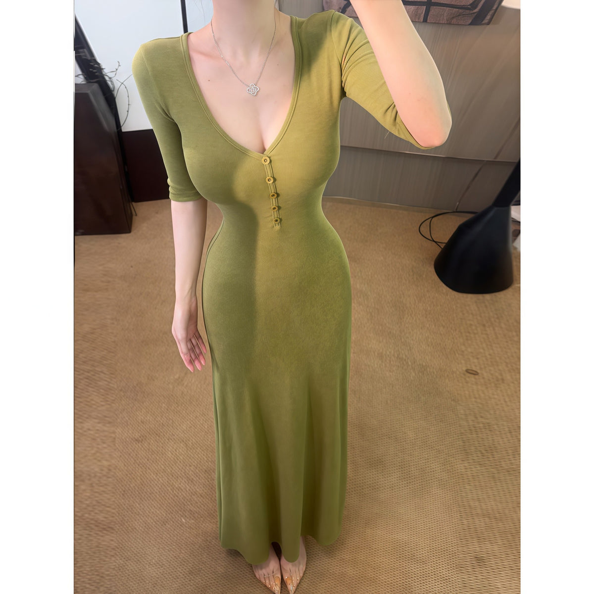 V-Neck Slim Fit Long Dress
