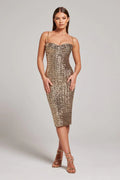Womens Sequin Strapless Sleeveless Backless Evening Party Dress