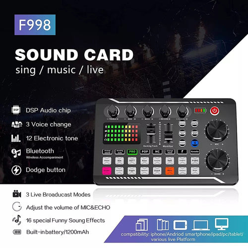 A complete set of live streaming sound card matching equipmentt