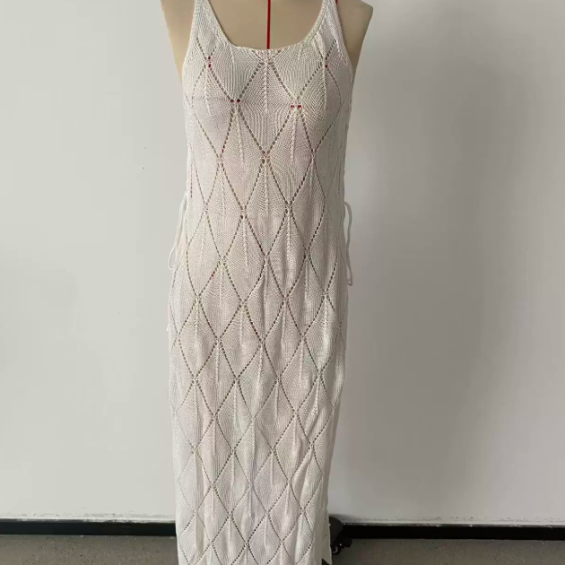 Womens Hollow-Out Backless Knitted Long Dress