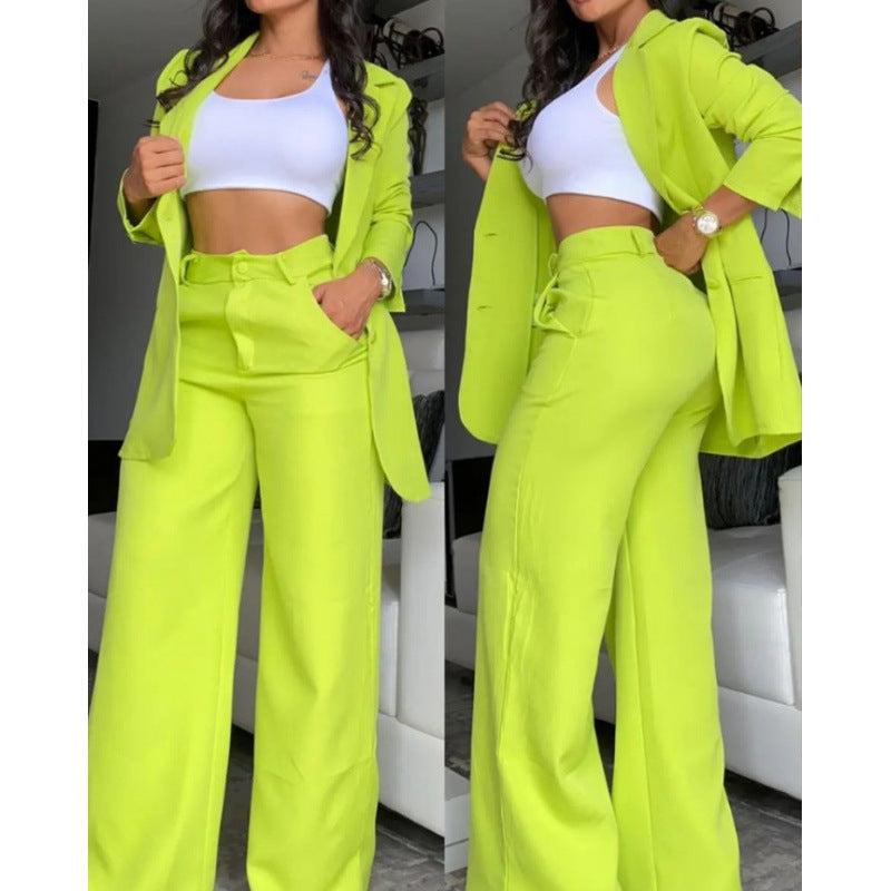 Women?s Solid Color Split Sleeve Lapel Pocketed Suit Set