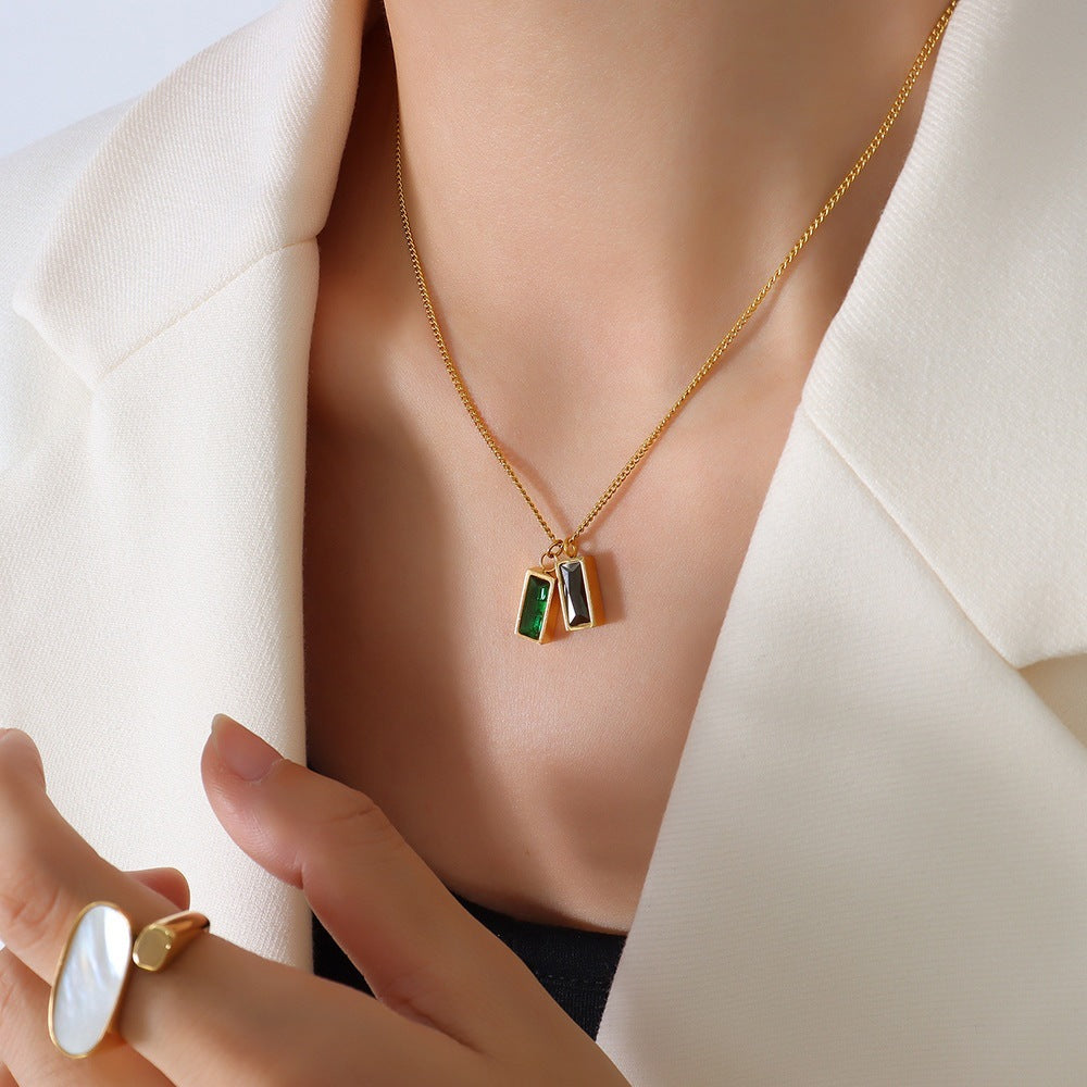 French Style Geometric Emerald Zircon Necklace