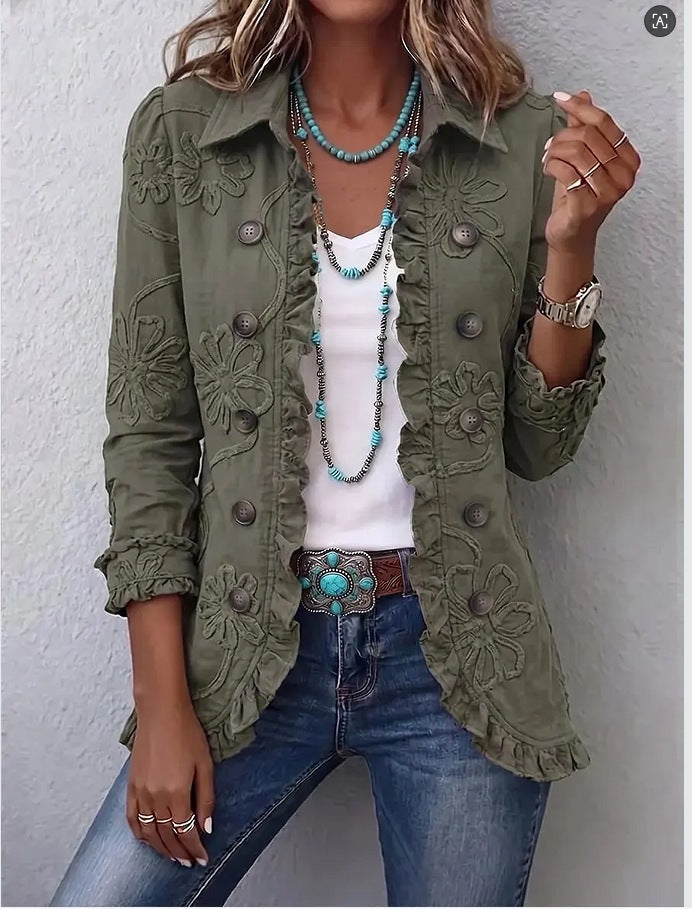 Women's Floral Print Slim-Fit Double-Breasted Jacket