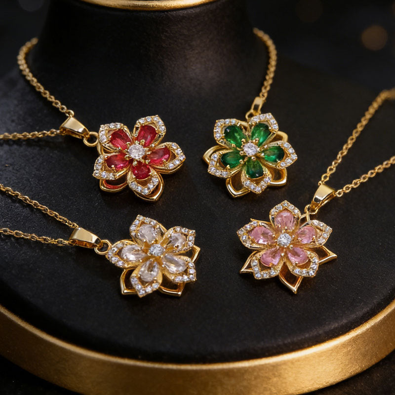 Rotating Floral Zircon Necklace