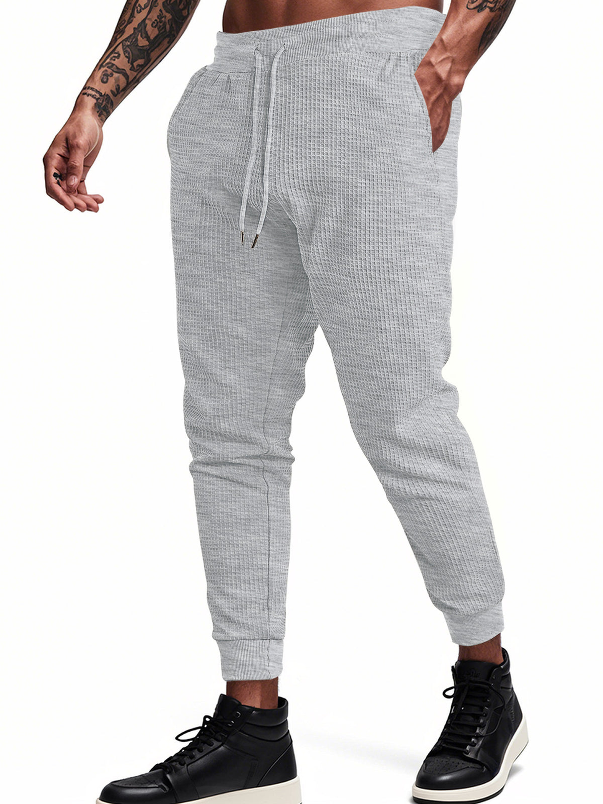 Mens Solid Color Jacquard Slim Fit Jogger Pants
