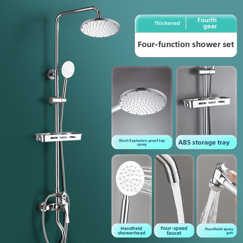 Four-Speed Chrome Shower Head Set with Multiple Spray Modes