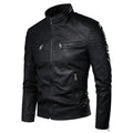 Mens Slim Fit Stand Collar PU Leather Jacket Casual Coat