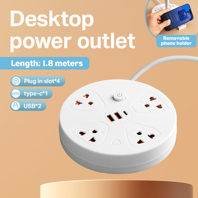 LED Desk Lamp with USB Charging Ports and Power Outlets