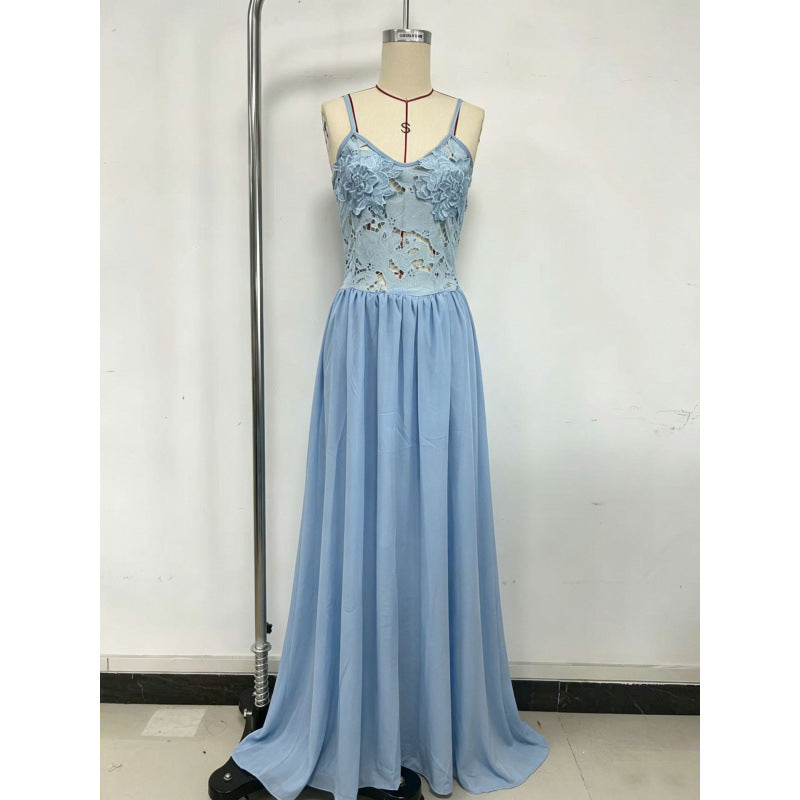 Embroidered Lace Chiffon Long Dress