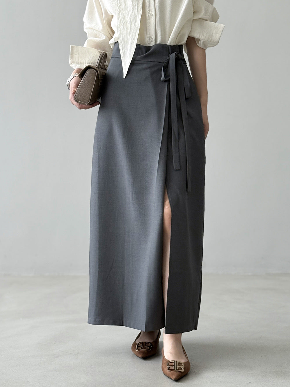 Women's Side Tie High Waist A-Line Midi Skirt