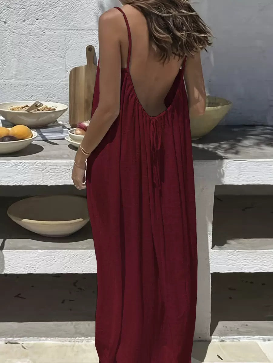 Womens Backless Loose Suspender Loungewear Dress
