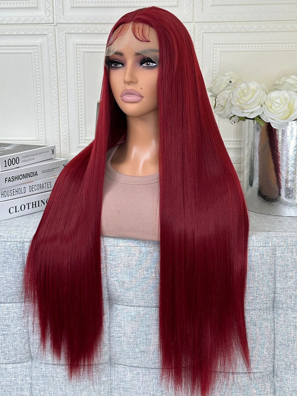 Long Straight Synthetic Hair Wig with Front Lace