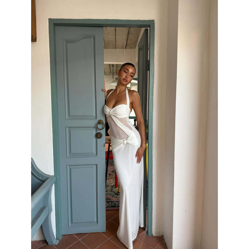 Halter-Neck Hollow-Out Long Dress