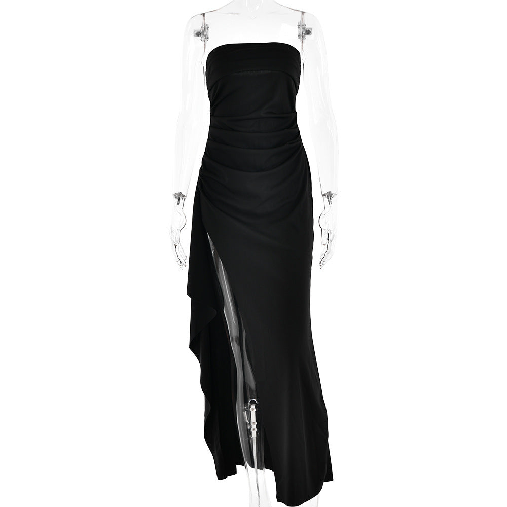Womens Tube Top Backless Split Long Dress