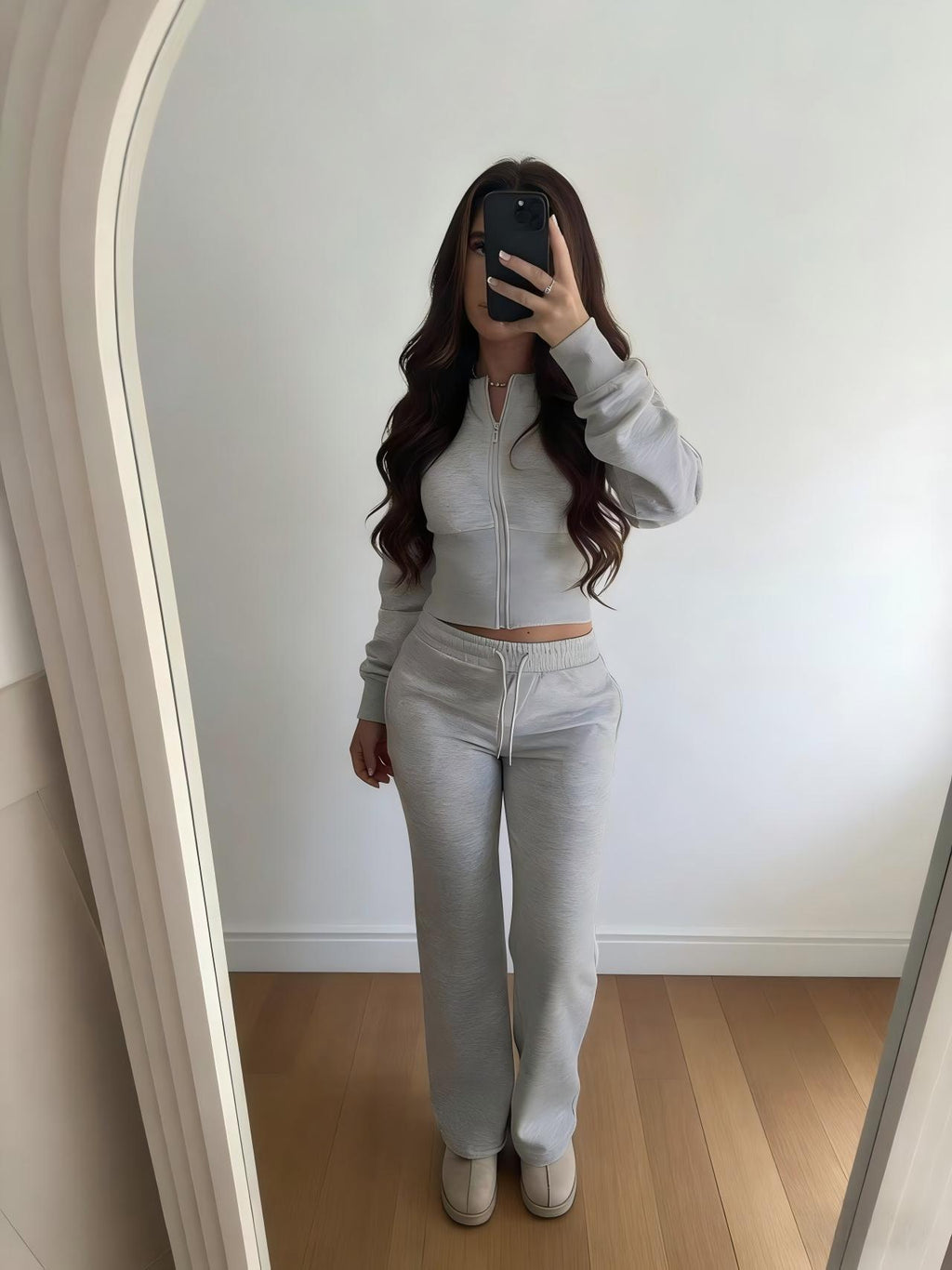 Women's Casual Zipper Hoodie and Straight Pants Set