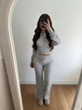 Women's Casual Zipper Hoodie and Straight Pants Set