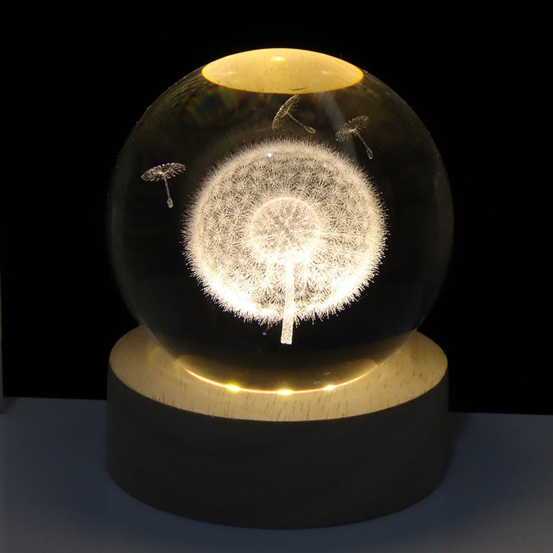3D Engraved Crystal Ball Night Light with Warm Base