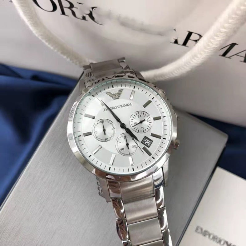 Men's Multifunctional Quartz Watch with Stainless Steel Band