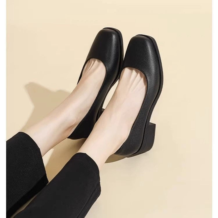 Square Toe Genuine Leather Soft Sole Womens Shoes