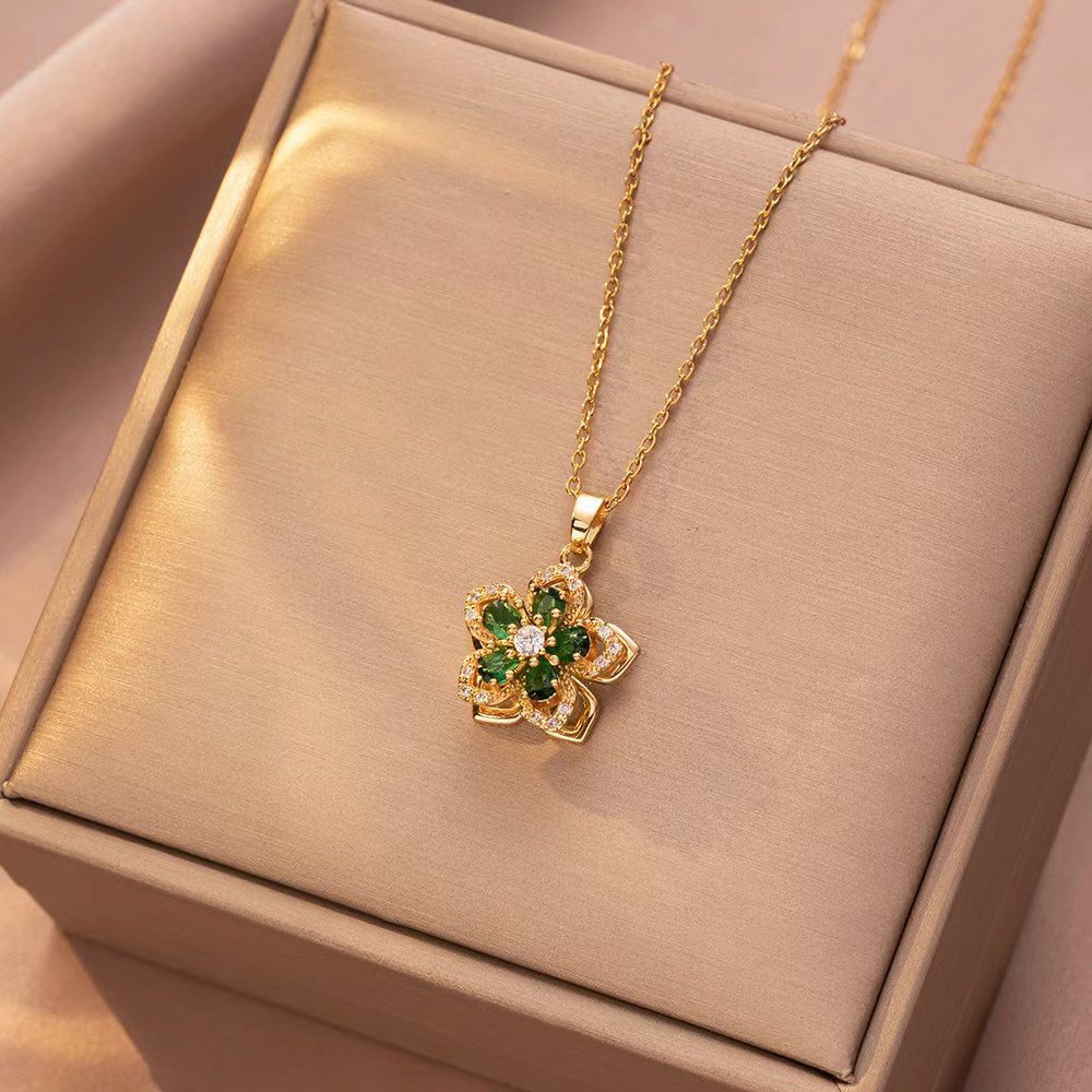 Rotating Bauhinia Flower Zircon Necklace
