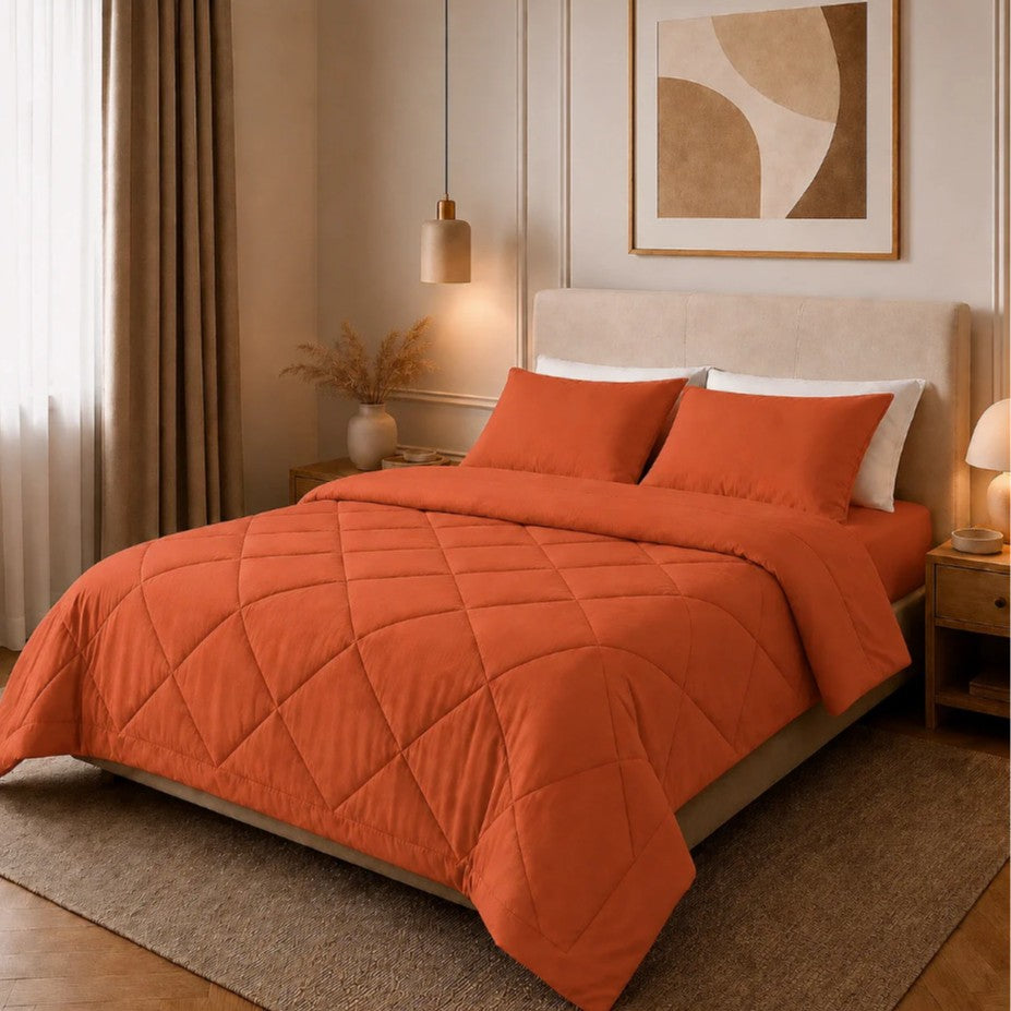 Three-Piece Quilted Solid-Color Bedding Set