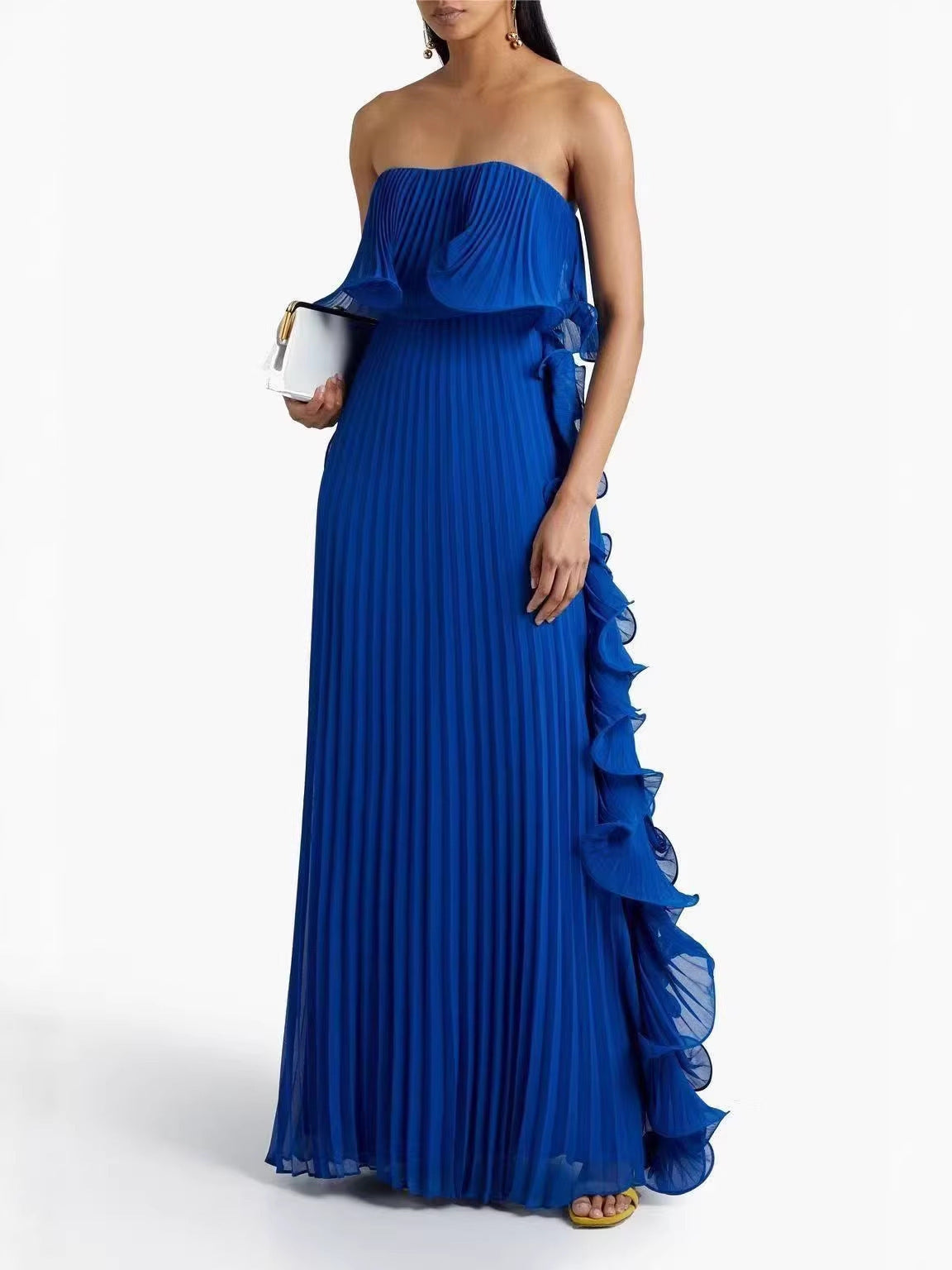 Pleated Off-Shoulder Flared Dress