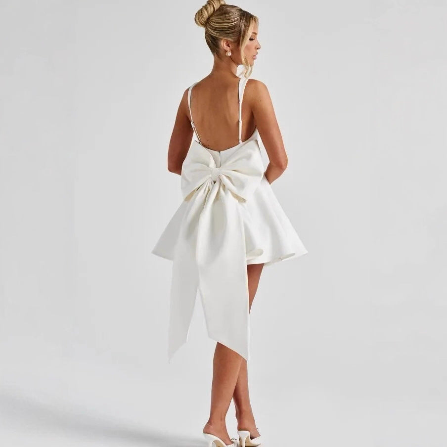 Square Neck Suspender Dress with Back Bow