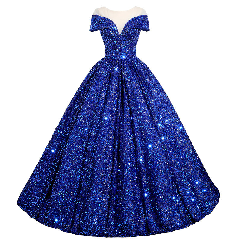 One-shoulder evening dress with sequins