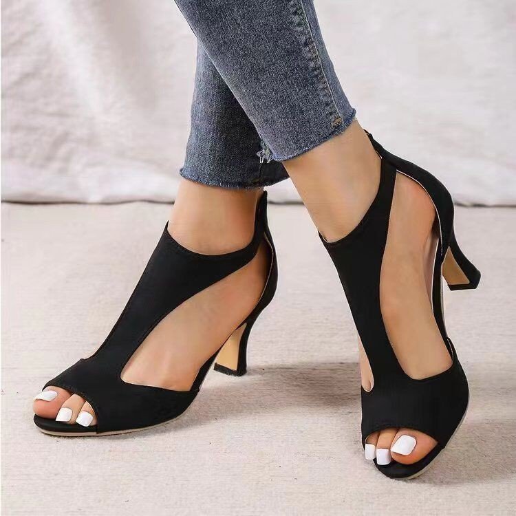 Women Roman Sandals Fish Mouth Rear Zipper