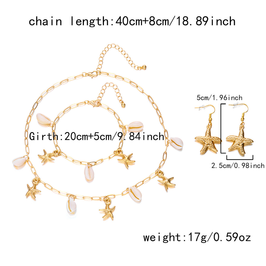 Adjustable Pearl Bracelet and Necklace Set with Coastal Charms