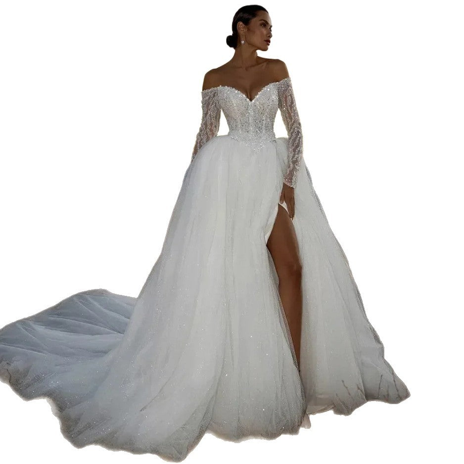 Long Sleeve Lace Wedding Dress with Sheer Mesh