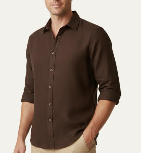 Men's Solid Color Long Sleeve Lapel Shirt Digital Print