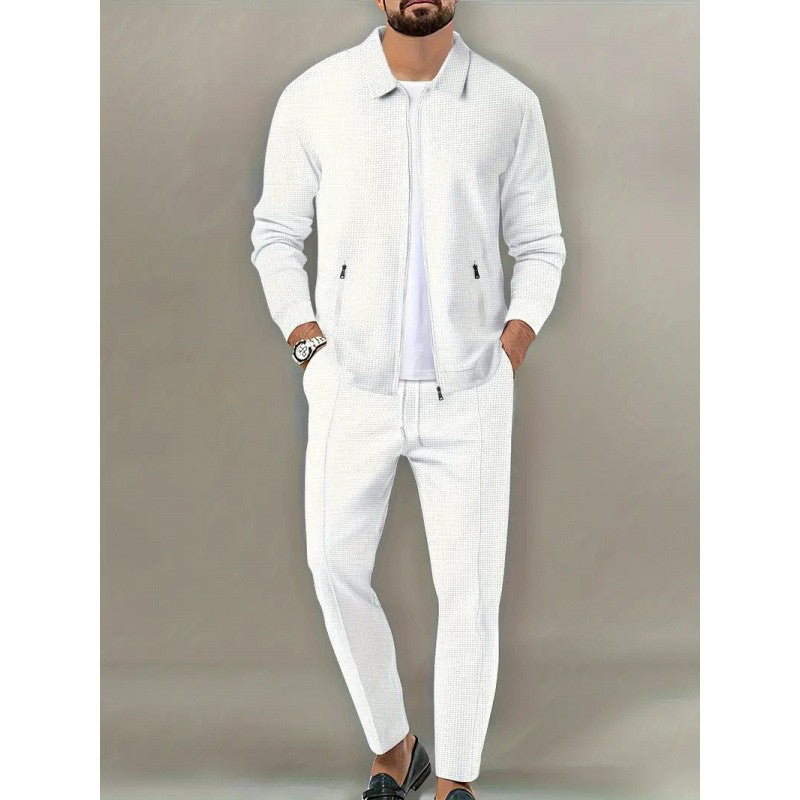 Mens Waffle Knit Zip-Up Track Suit