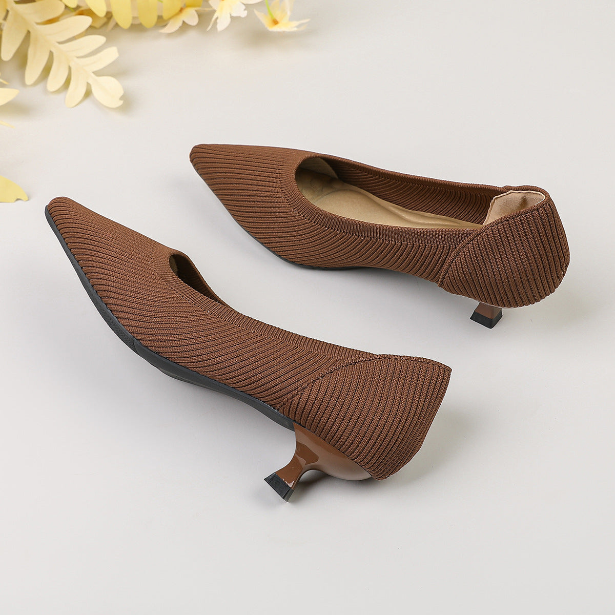 Womens Knitted Stiletto Pointed Toe Heels