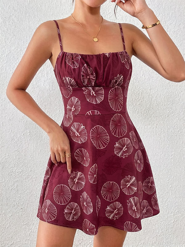 Suspender Mini Dress with Floral Print