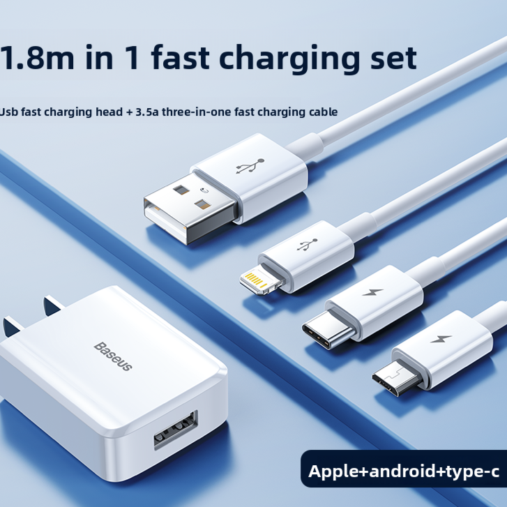 3-in-1 Charger with Data Cable and Triple-Output Charging Head