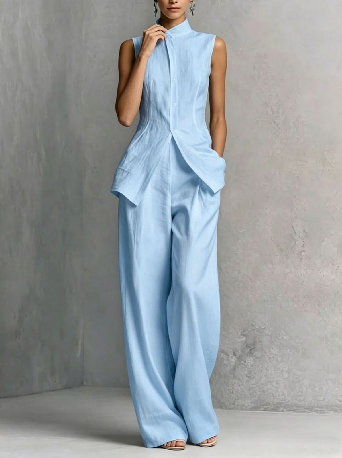 Drapey Sleeveless Top and Long Pants Set